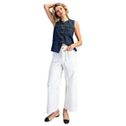 Women's ee:some White Scalloped Pocket Straight Leg Pants PY13269