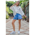 Women's ee:some White Back Pleat Button Down Blouse Top TK13230
