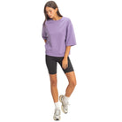 Women's Purple Scuba Short Sleeve Boxy Top DZ26A271-PRPL-WB