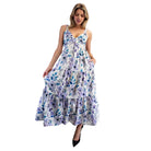Women's Ee:some Lilac Blue Floral Print Pleated Maxi Dress DK14864