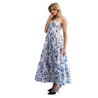 Women's Ee:some Lilac Blue Floral Print Pleated Maxi Dress DK14864