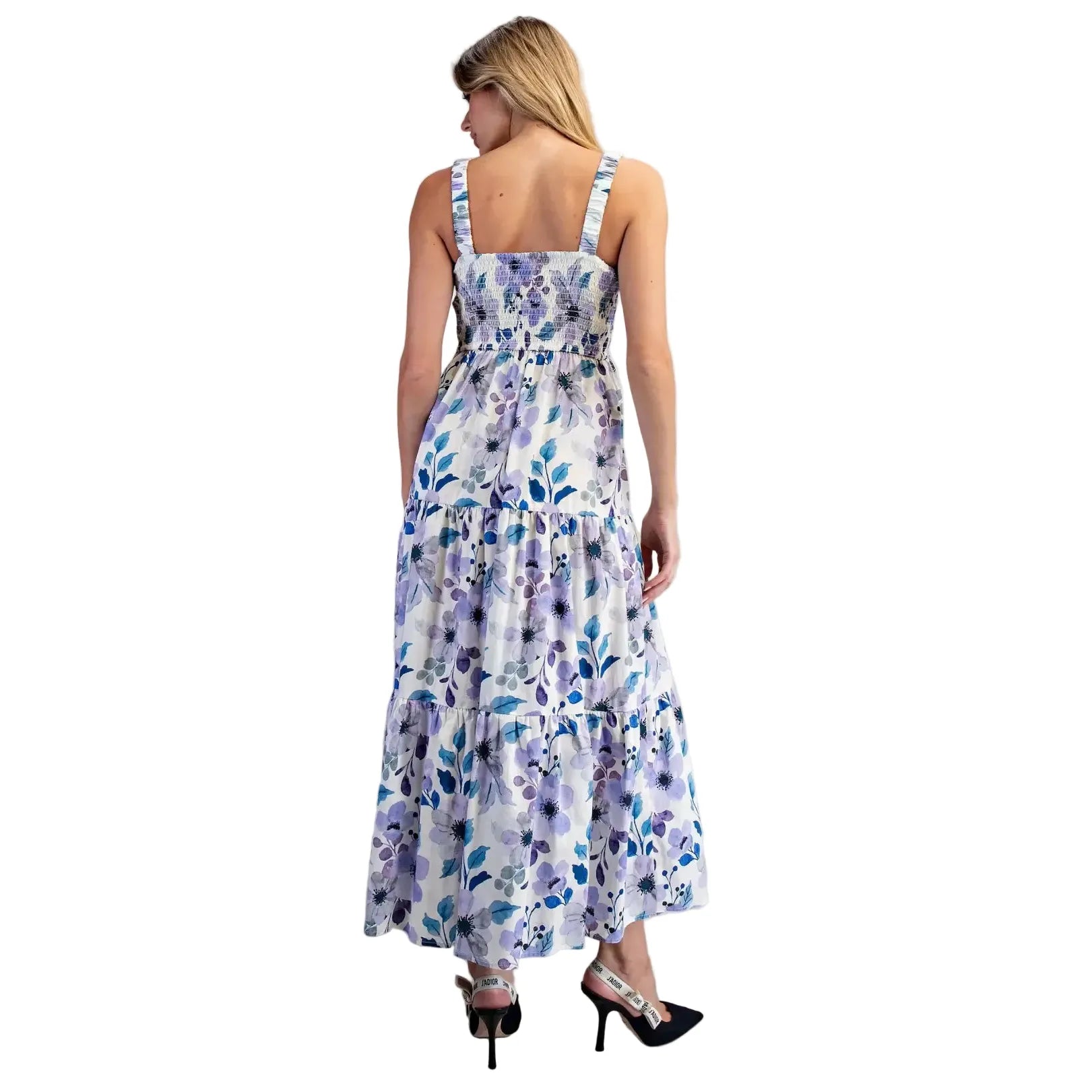 Women's Ee:some Lilac Blue Floral Print Pleated Maxi Dress DK14864