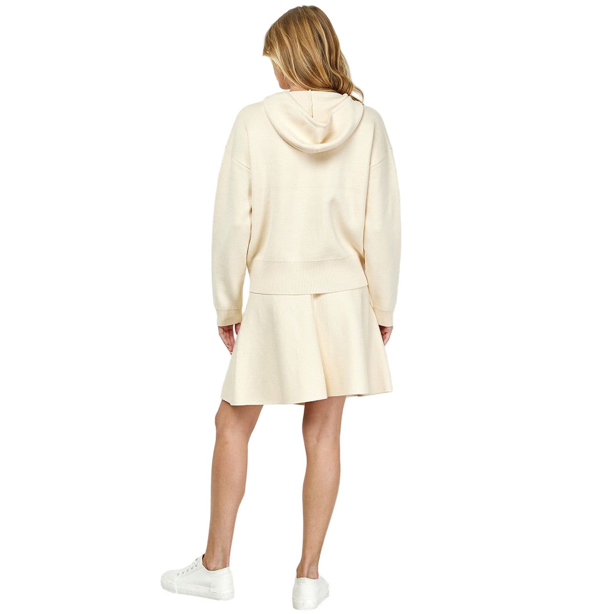 Women's Cream Hooded Long Sleeve Sweater Top