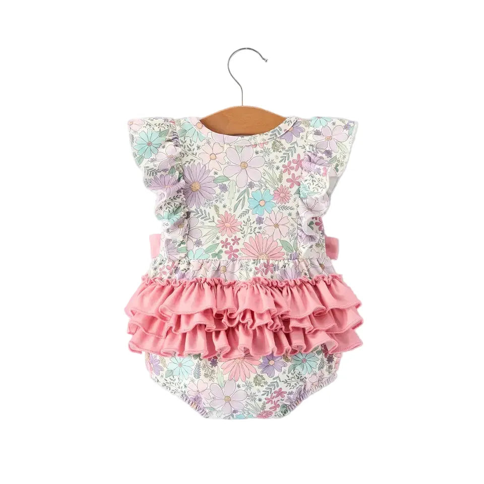 Girl's Pink Floral Sleeveless Baby Girl's Romper 
