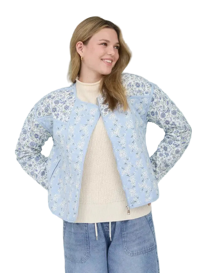Women's Colorblock Floral Zip-up Quilted Jacket B6SJ1011