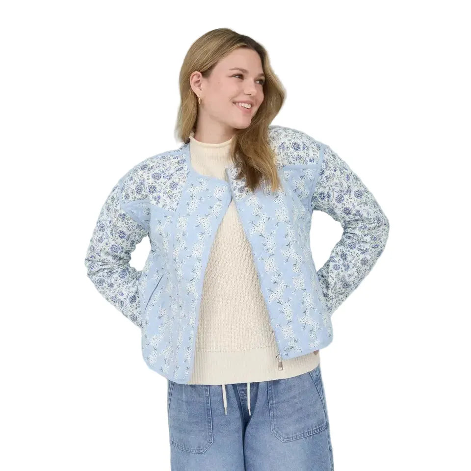 Women's Colorblock Floral Zip-up Quilted Jacket B6SJ1011