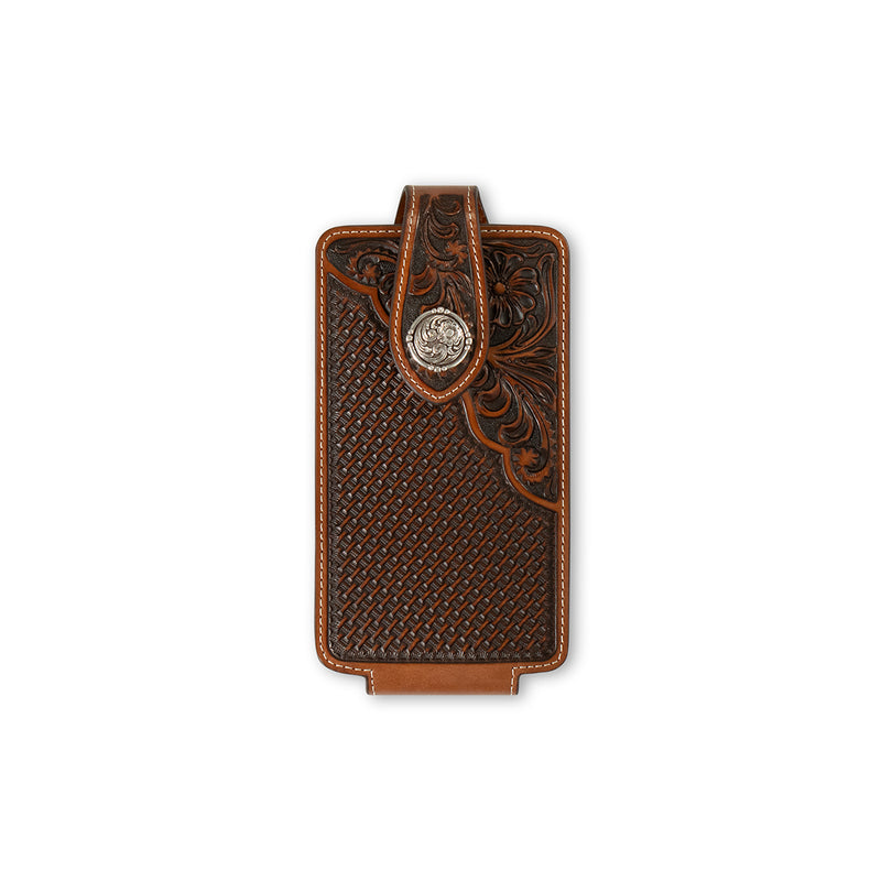 Men's Ariat Tan Genuine Leather Basket Weave and Tooled Phone Case A0604208