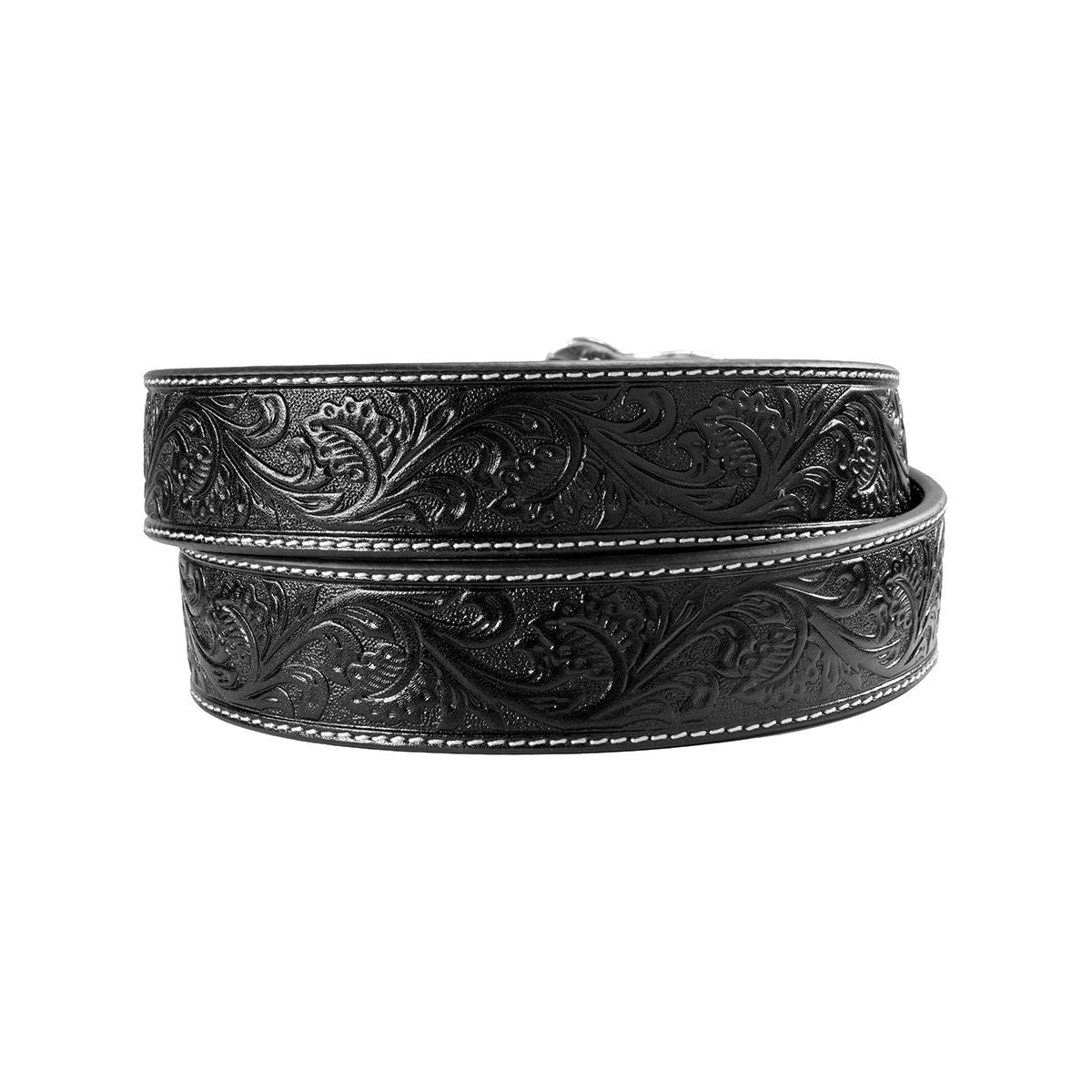 Men's Ariat Black Floral Genuine Leather Belt with Silver Buckle A1020401