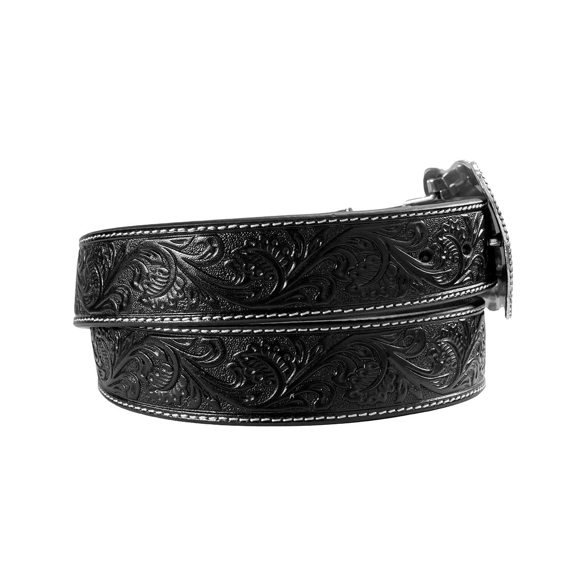 Men's Ariat Black Floral Genuine Leather Belt with Silver Buckle A1020401