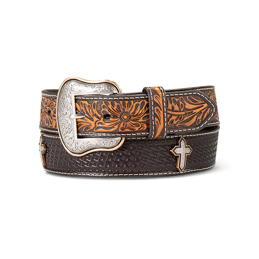 Ariat Tooled Basketweave Cross Concho Belt - Crazy House Western Wear