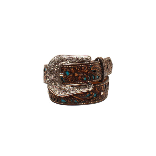 Girl's Ariat Brown Leather Belt with Blue Accent 
