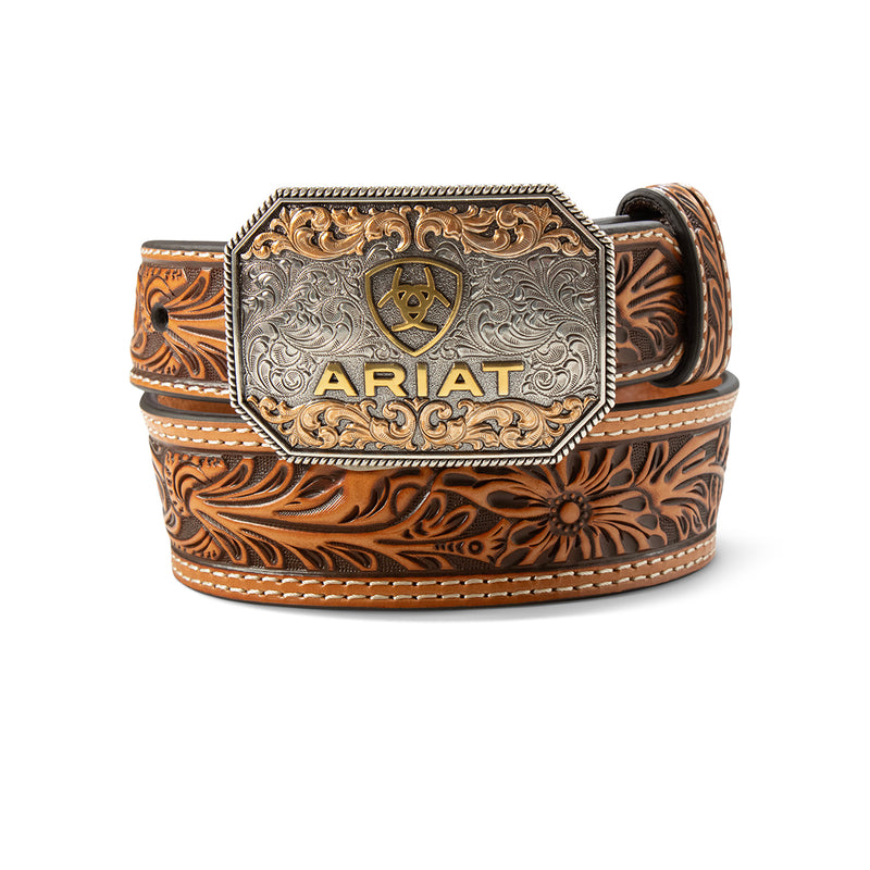 Boy's Ariat TAn Floral Embossed Genuine Leather Belt A1309108