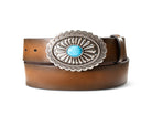 Men's Ariat Brown Leather Belt with Silver and Turquoise Buckle A1512002