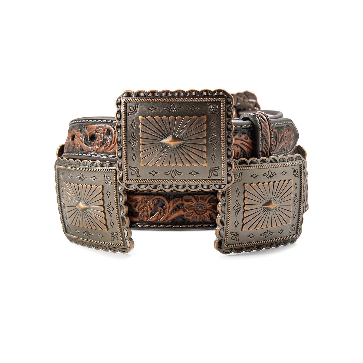 Women's Ariat Brown Floral Embossed Belt with Scalloped Conchos A1567902