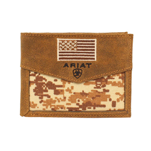 Men's Ariat Medium Brown Top Grain Leather and Digital Camo Center WalletA3536844 - Crazy House Western Wear