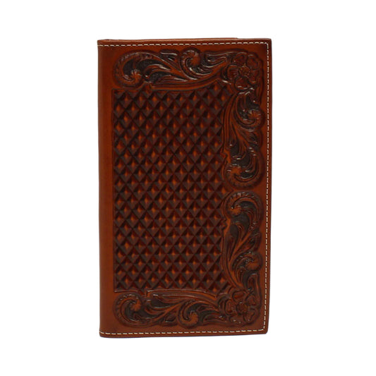 Men's Ariat Tan Rodeo Style Basket Weave and Floral Design Wallet A3544208 - Crazy House Western Wear
