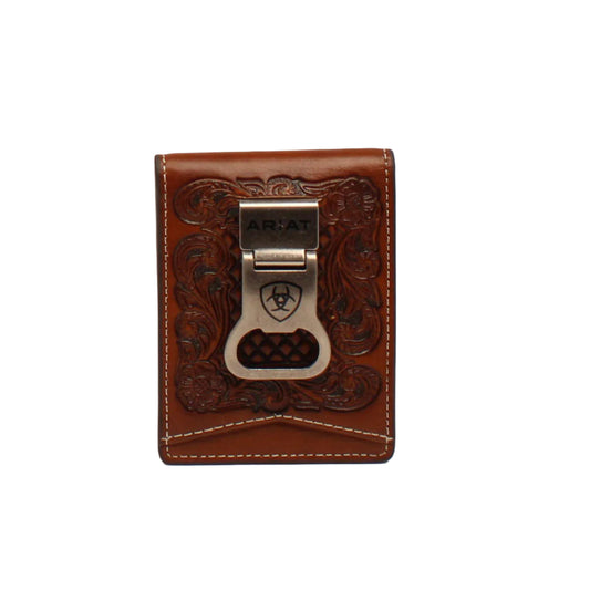 Men's Ariat Tan Basket Weave And Floral Design Wallet A3544408 - Crazy House Western Wear