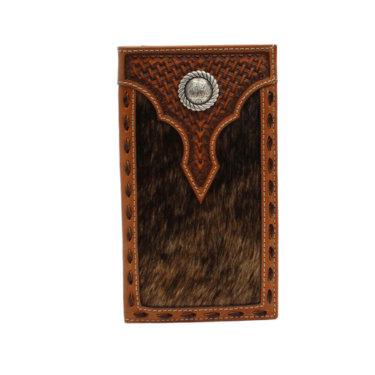 Men's Ariat Brown Rodeo Style Calf Hair and Genuine Leather Wallet A3546402 - Crazy House Western Wear