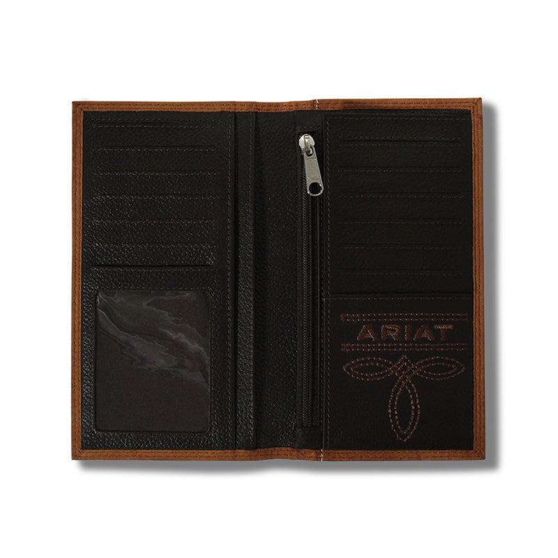 Men's Ariat Medium Brown Rodeo Style Genuine Leather Wallet A3548044 - Crazy House Western Wear