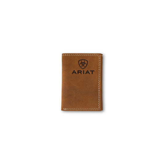 Men's Ariat Medium Brown Genuine Leather Trifold Wallet A3548144 - Crazy House Western Wear