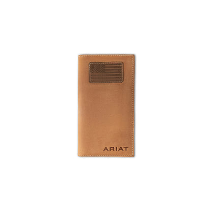 Men's Ariat Medium Brown Rodeo Style USA Flag Patch Wallet A3548344 - Crazy House Western Wear