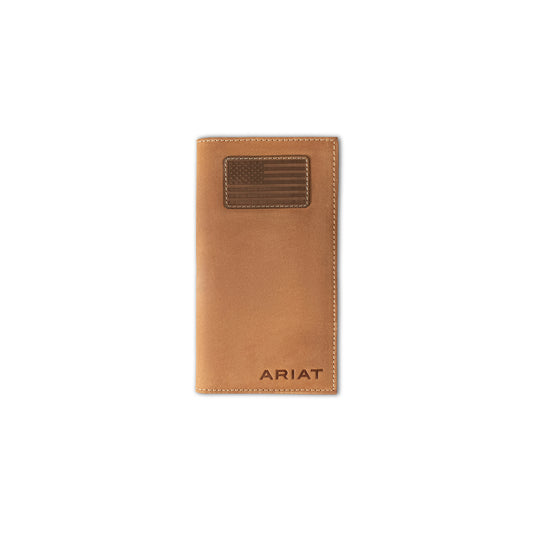 Men's Ariat Medium Brown Rodeo Style USA Flag Patch Wallet A3548344 - Crazy House Western Wear