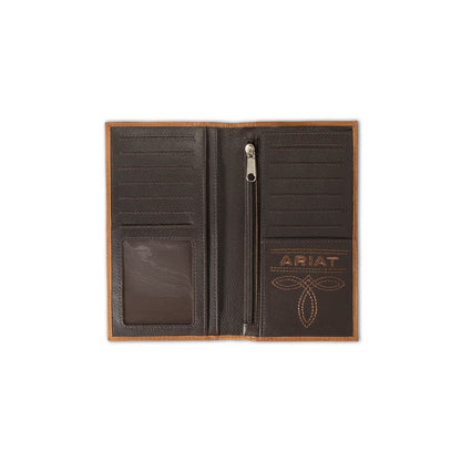 Men's Ariat Medium Brown Rodeo Style USA Flag Patch Wallet A3548344 - Crazy House Western Wear
