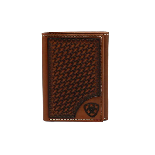 Men's Ariat Tan Trifold Basketweave Design Wallet A3550408 - Crazy House Western Wear