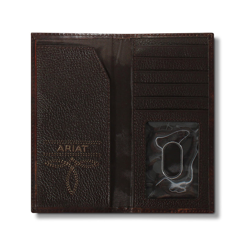 Men's Ariat Brown Rodeo Style Genuine Leather Wallet with Cross A3551402 - Crazy House Western Wear