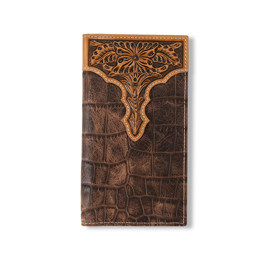 Men's Ariat Brown Croco Texture Rodeo Style Wallet A3552802 - Crazy House Western Wear