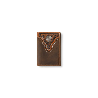 Men's Ariat Brown Trifold Wallet with Basketweave Design A3553502 - Crazy House Western Wear