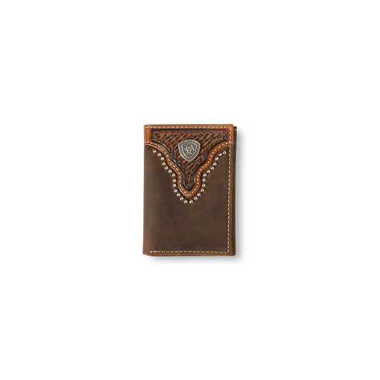 Men's Ariat Brown Trifold Wallet with Basketweave Design A3553502 - Crazy House Western Wear