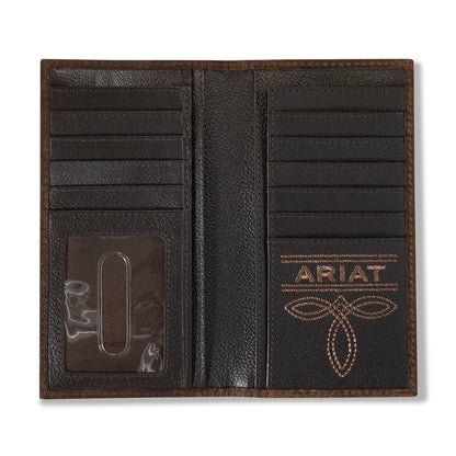 Men's Ariat Brown Bull Hide Leather Rodeo Style Wallet A3554302 - Crazy House Western Wear