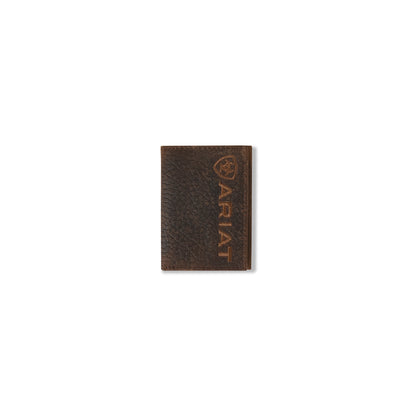 Men's Ariat Brown Bull Hide Leather Trifold Style Wallet A3554402 - Crazy House Western Wear