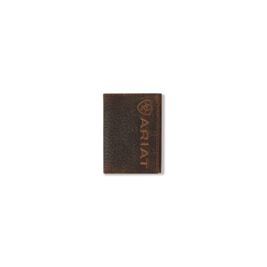 Men's Ariat Brown Bull Hide Leather Trifold Style Wallet A3554402 - Crazy House Western Wear
