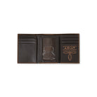 Men's Ariat Brown Bull Hide Leather Trifold Style Wallet A3554402 - Crazy House Western Wear