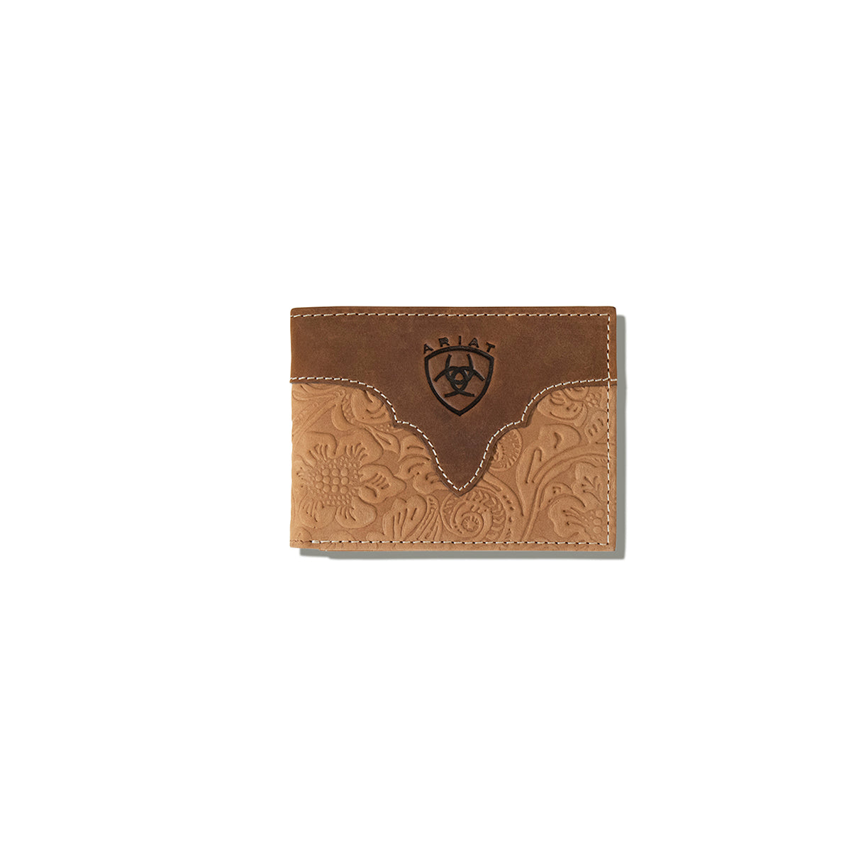 Ariat Men's Light Brown Floral Tooled Wallet with Overlay A3555702