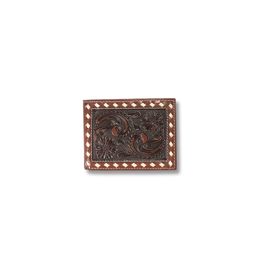 Men's Ariat Brown Genuine Leather Bifold Wallet with Removable Pass Case A3558102 - Crazy House Western Wear