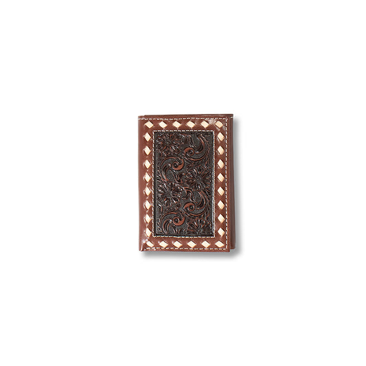 Men's Ariat Brown Trifold Genuine Leather Wallet A3558202 - Crazy House Western Wear