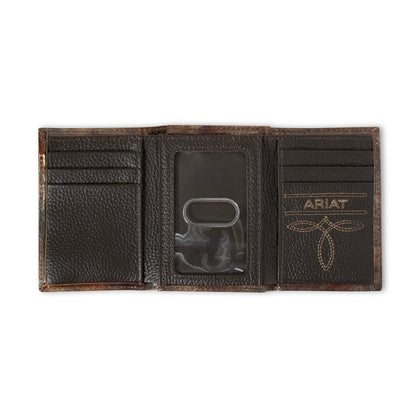 Men's Ariat Brown Trifold Style 100% Leather Wallet A3560202 - Crazy House Western Wear