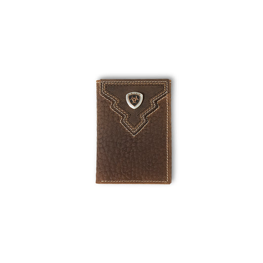 Men's Ariat Rowdy Brown Genuine Leather Trifold Style Wallet A35621282 - Crazy House Western Wear
