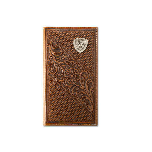 Men's Ariat Tan Rodeo Style Basket Weave Wallet A3564008 - Crazy House Western Wear