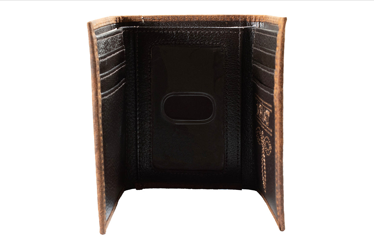 Men's Ariat Brown Trifold Style Textured Wallet A3564902