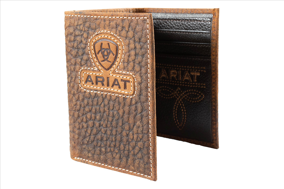 Men's Ariat Brown Trifold Style Textured Wallet A3564902