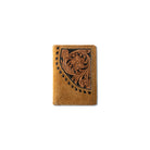 Men's Ariat Tan Trifold Style Tooled Overlay Wallet A3565108 - Crazy House Western Wear