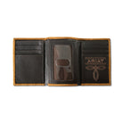 Men's Ariat Tan Trifold Style Tooled Overlay Wallet A3565108 - Crazy House Western Wear