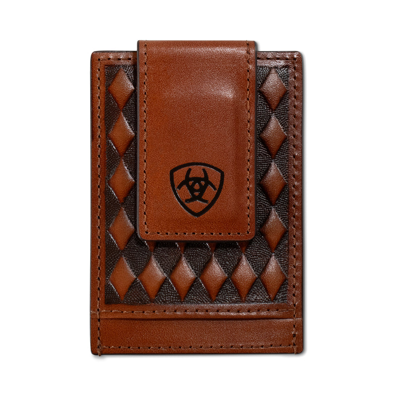 Ariat Men's Brown Diamond Embossed Money Clip Wallet A3568702