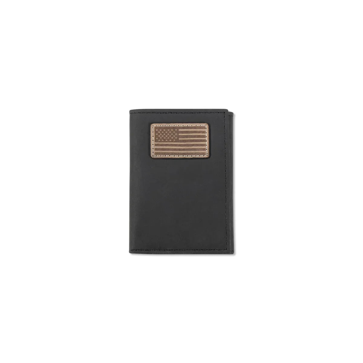 Ariat Men's Black Leather Trifold Wallet with Brown Flag Patch