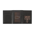 Ariat Men's Black Leather Trifold Wallet with Brown Flag Patch