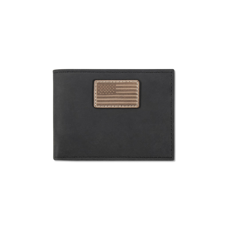 Ariat Men's Black Genuine Leather Wallet with Flag Patch